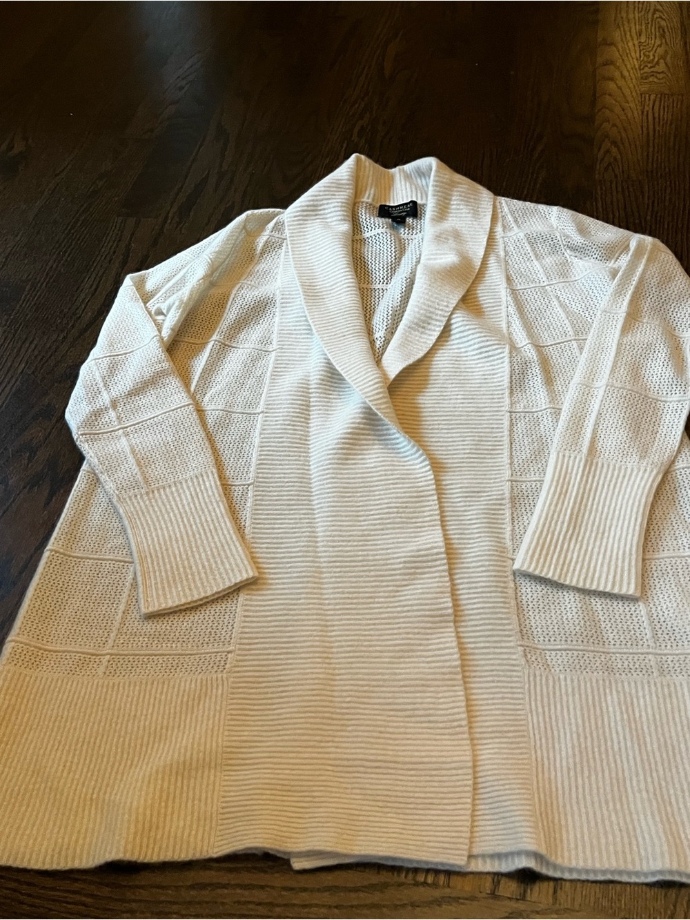 Charter Club Luxury Cashmere Cardigan Cream Open-Front Shawl Collar Cardigan